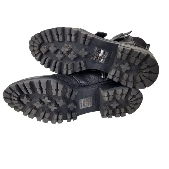 Dolce Vita Black Leather Combat Boots With Buckle Straps & Side Zipper Rugged Lu - Picture 6 of 8